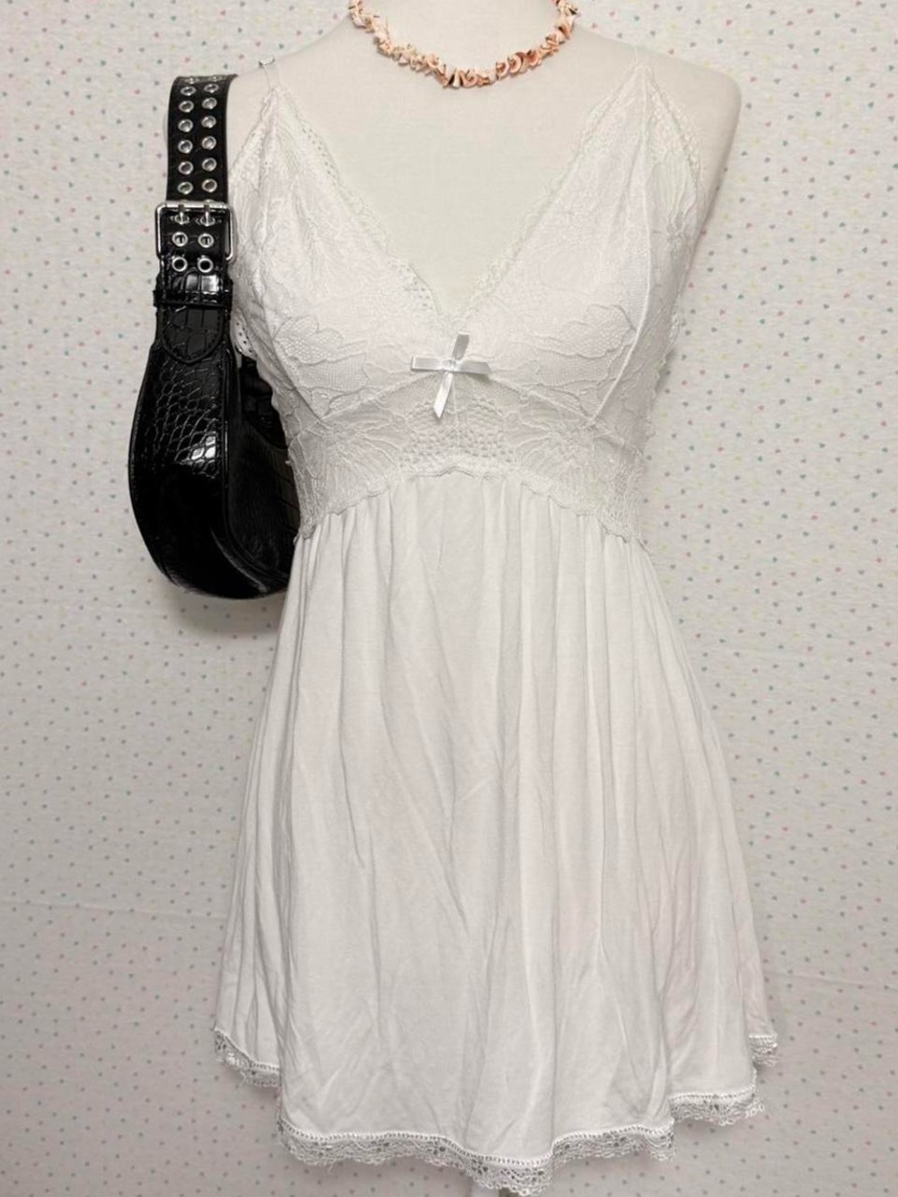 White Lace Trim Babydoll Slip Dress